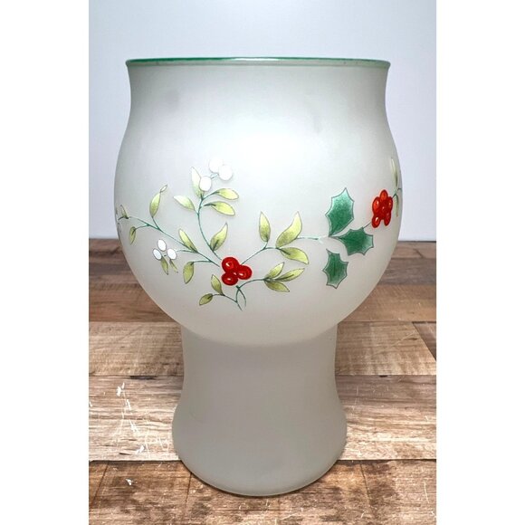 Floating Candle Holder Pfaltzgraff Winterberry Frosted Glass Holly Berry Green - Picture 1 of 5